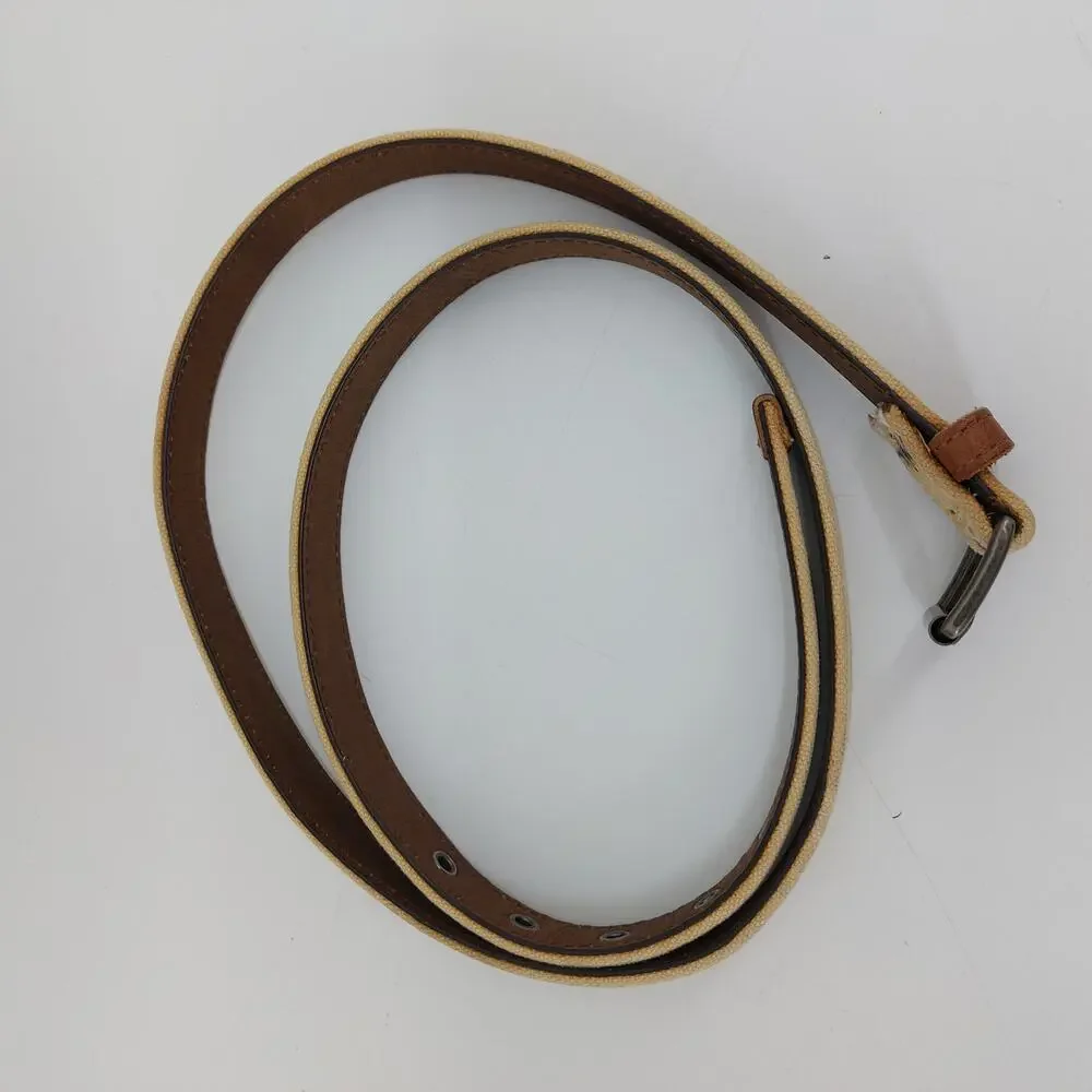 Women's Belt Cotton Genuine Leather Skinny Beige Large